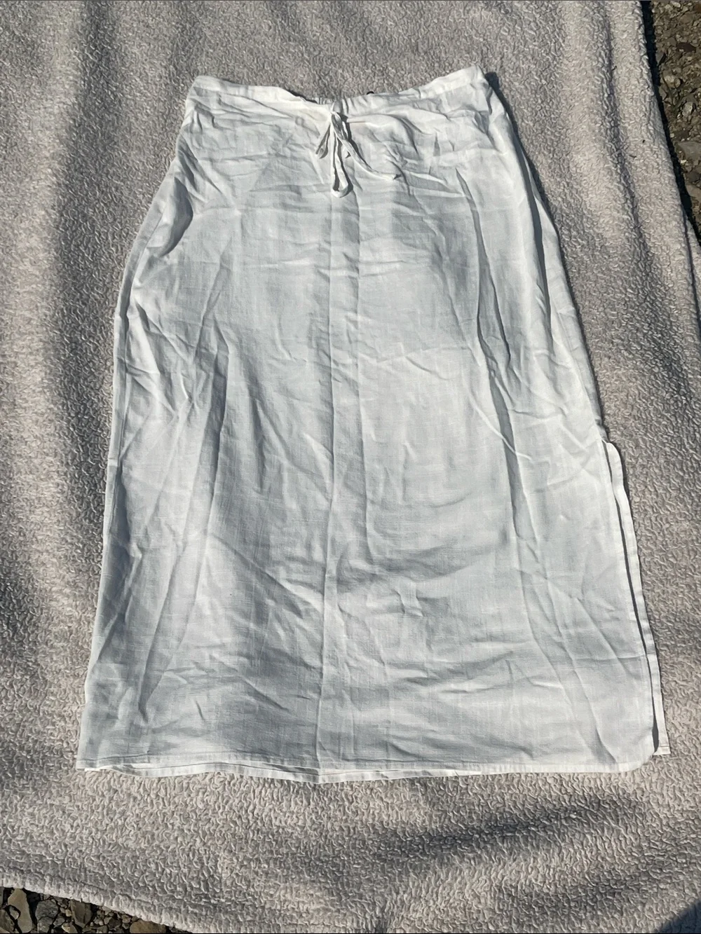 Linen Blend Breathable White Tie Accent Maxi Skirt side slit